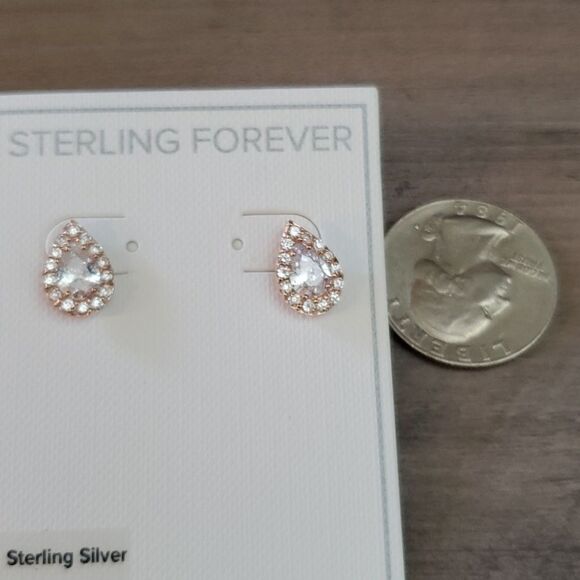 Rose Gold Teardrop Cubic Zirconia Stud Earrings - Picture 6 of 9